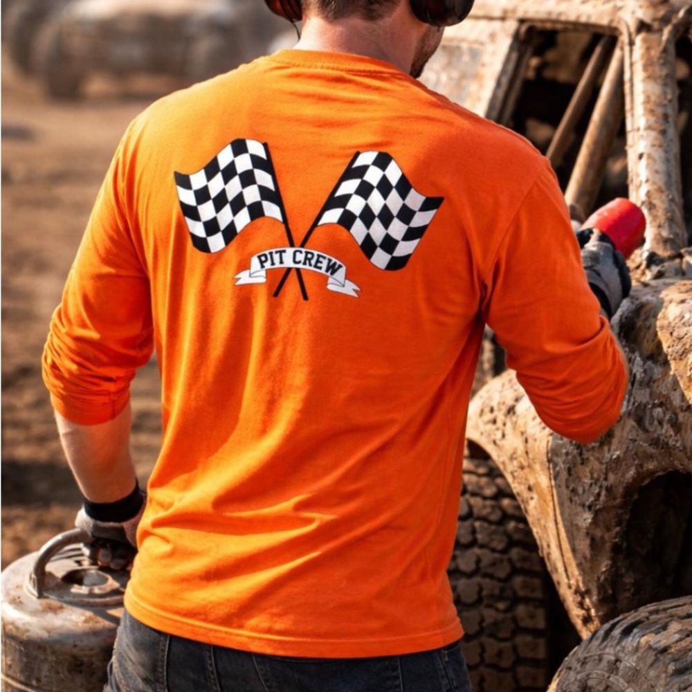 Pit Crew Safety Orange Men's Long Sleeve Shirt